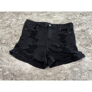 American Eagle Mom Shorts Womens Sz 16 Stretch High Rise 3" Black Distressed